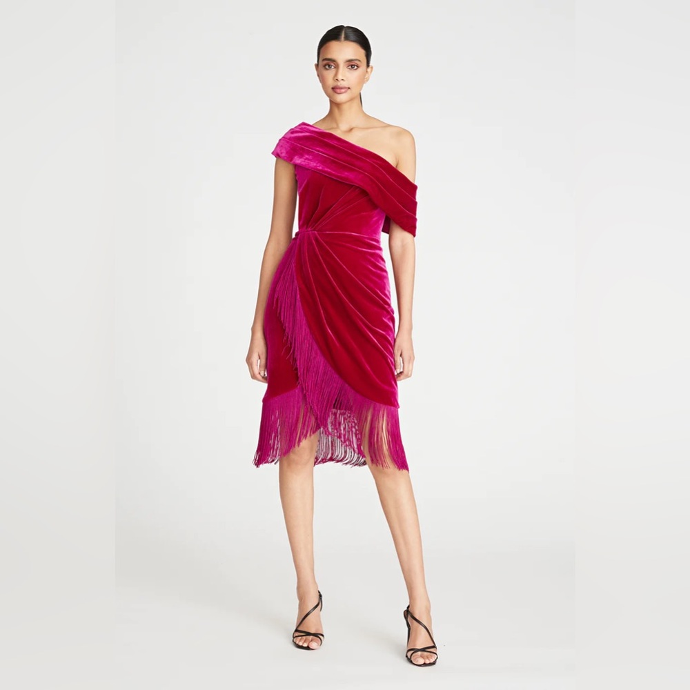 Theia Pink Velvet Fringe Dress- size 8